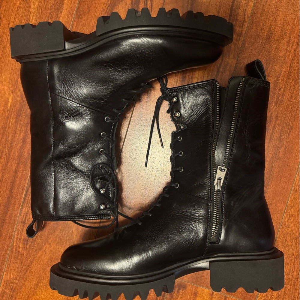 AllSaints Black Maren Leather Combat Boots Size 10 US (See details)